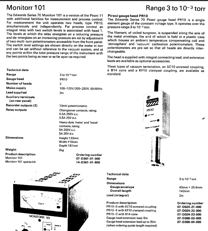 Vacuum Gauge Catalog of 1976